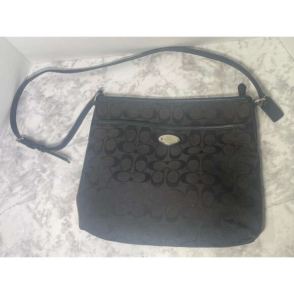Coach F36378 12CM Signature File Crossbody Handbag Purse Black - Picture 1 of 13